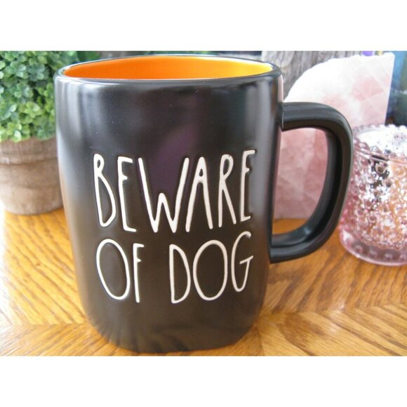 New Rae Dunn BEWARE OF DOG Black & Orange Ceramic Coffee Tea Mug Cup - Picture 4 of 9